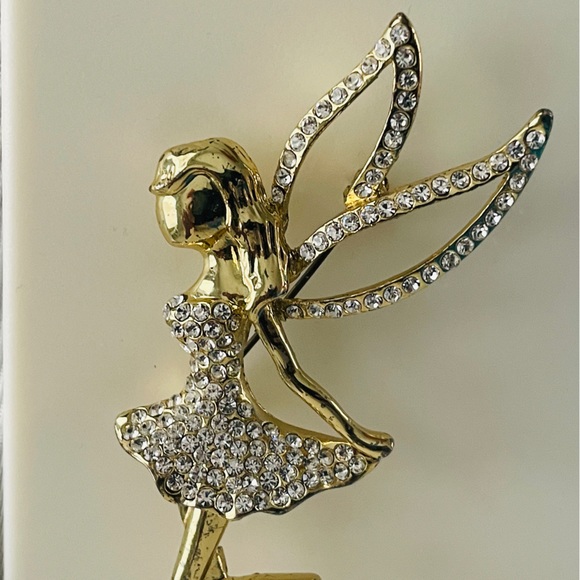 Tinker Bell Swarovski Crystal Diamond Like Pin Gold Coloured Broach Jewelry - Picture 6 of 16